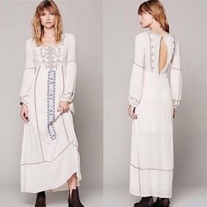 Free People White Maxi Dress with Blue Accents